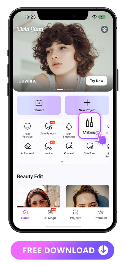 launcher of Vivid Glam and highlight the Makeup feature icon